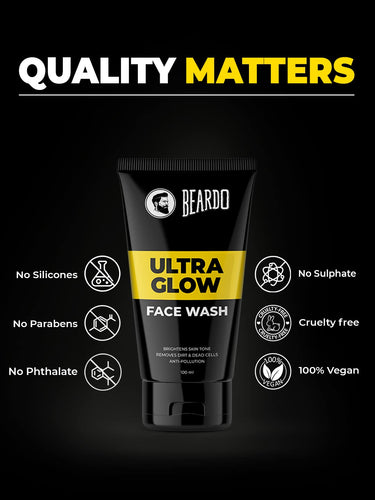 Beardo Ultraglow Face Wash for Men | Red Algae, White Lily & Menthol for Brightened, Hydrated and Refreshing Skin | Face Wash for Tone Brightening and Glowing Skin | Suitable for All Skin Types | 100ml
